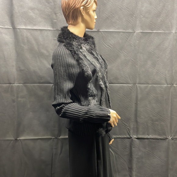Vintage Dolce Cabo Black Knit Fur Front Zipper Cardigan - Picture 4 of 14